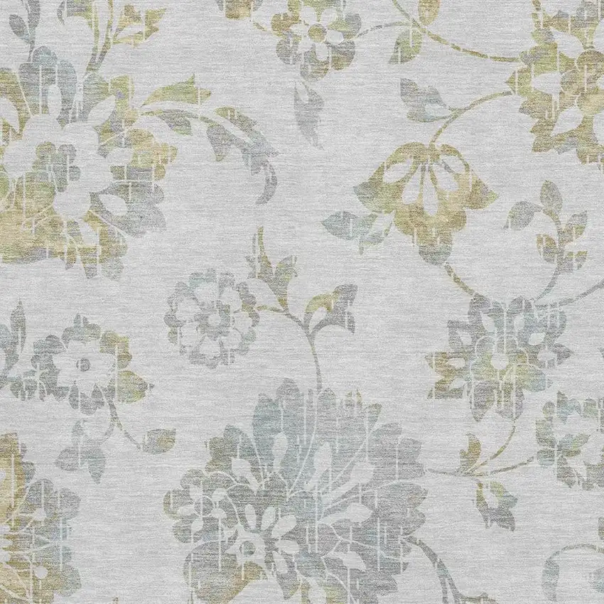 Silver Gray And Gold Floral Washable Area Rug With UV Protection Photo 3