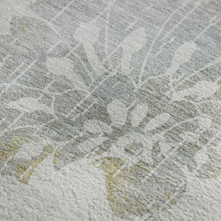 Silver Gray And Gold Floral Washable Area Rug With UV Protection Photo 3