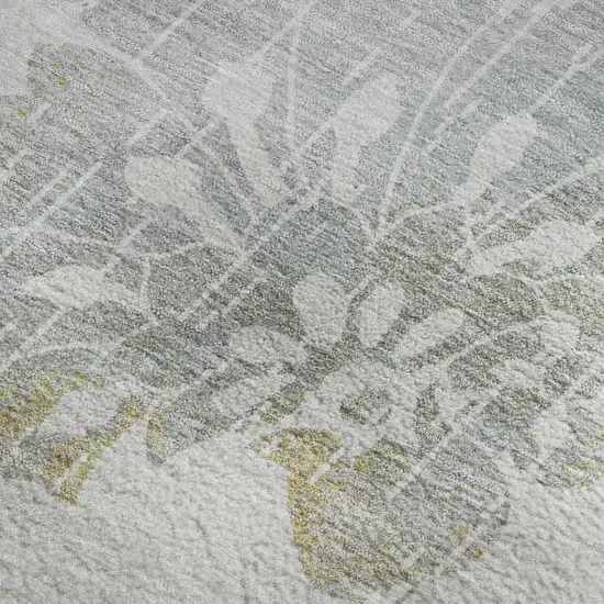 Silver Gray And Gold Floral Washable Area Rug With UV Protection Photo 3