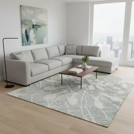 Silver Gray And Gold Floral Washable Area Rug With UV Protection Photo 2