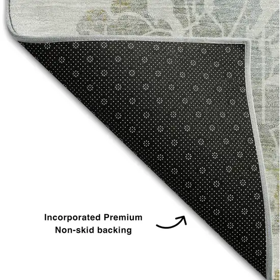 Silver Gray And Gold Floral Washable Area Rug With UV Protection Photo 7