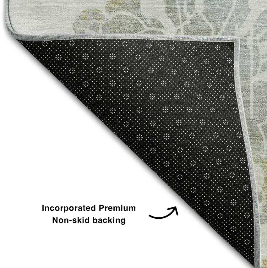 Silver Gray And Gold Floral Washable Area Rug With UV Protection Photo 7