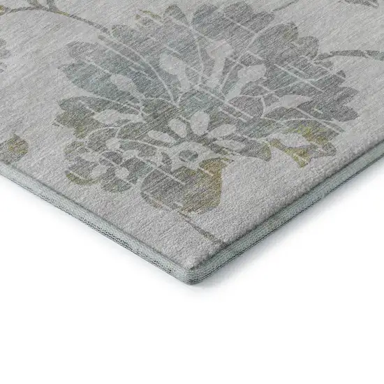 Silver Gray And Gold Floral Washable Area Rug With UV Protection Photo 8