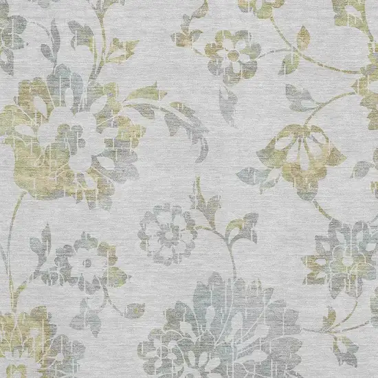 Silver Gray And Gold Floral Washable Area Rug With UV Protection Photo 3