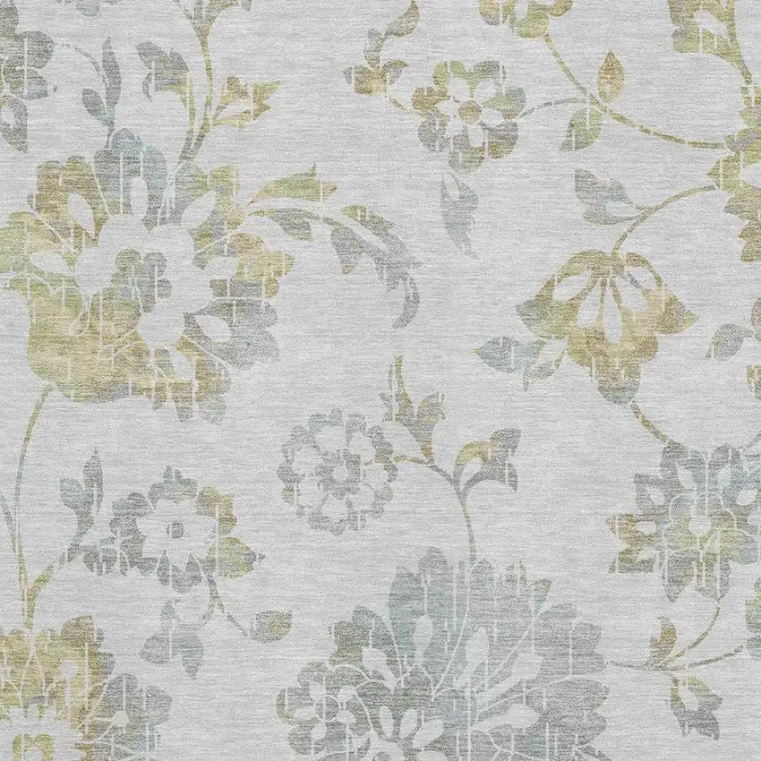 Silver Gray And Gold Floral Washable Area Rug With UV Protection Photo 3