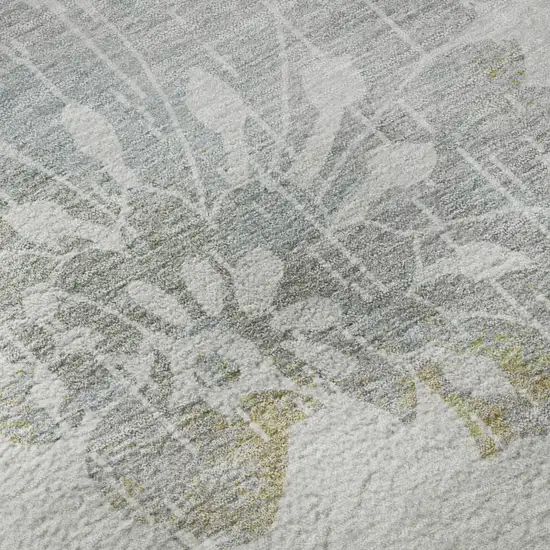 Silver Gray And Gold Floral Washable Area Rug With UV Protection Photo 1
