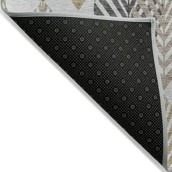 Silver Gray And Gold Floral Washable Indoor Outdoor Area Rug Photo 3