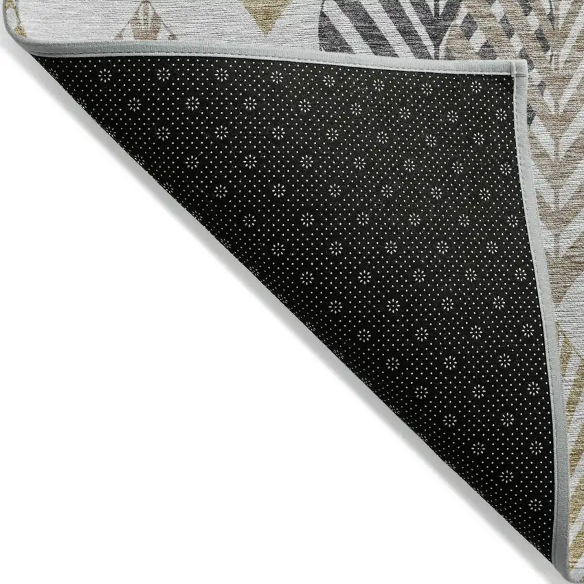Silver Gray And Gold Floral Washable Indoor Outdoor Area Rug Photo 3