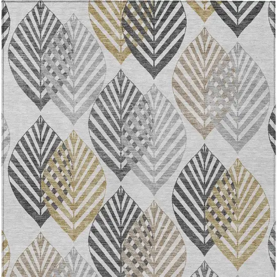 Silver Gray And Gold Floral Washable Indoor Outdoor Area Rug Photo 6