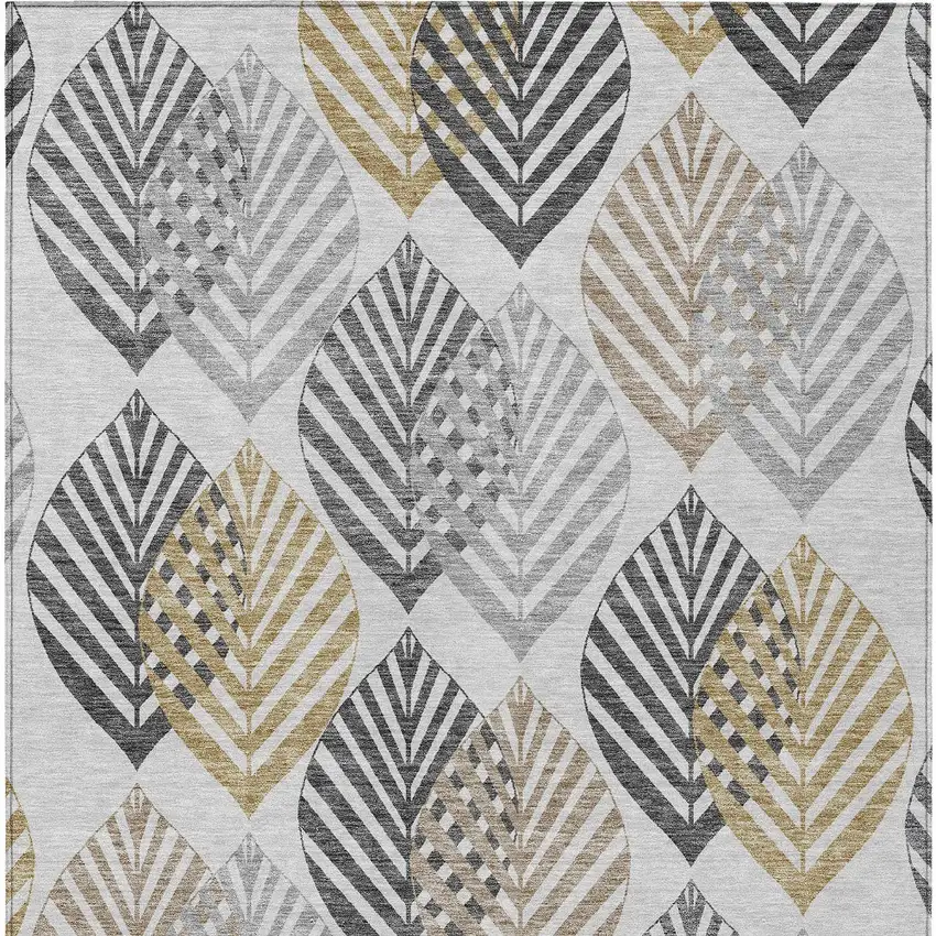 Silver Gray And Gold Floral Washable Indoor Outdoor Area Rug Photo 6