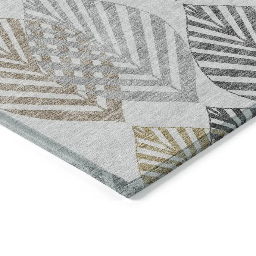 Silver Gray And Gold Floral Washable Indoor Outdoor Area Rug Photo 3