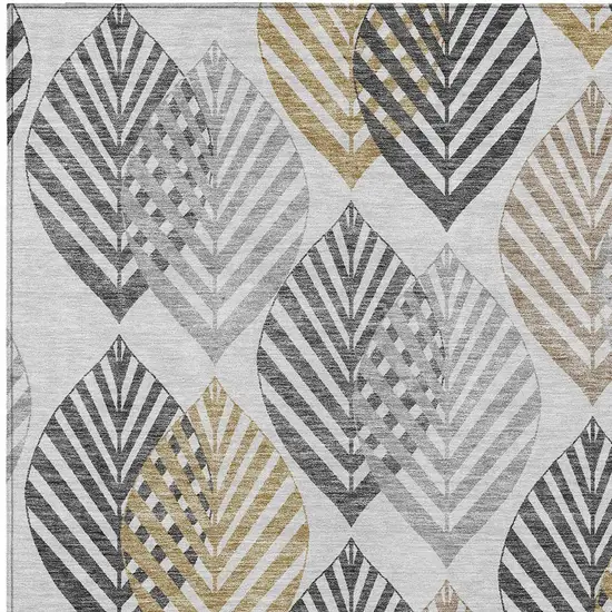 Silver Gray And Gold Floral Washable Indoor Outdoor Area Rug Photo 4