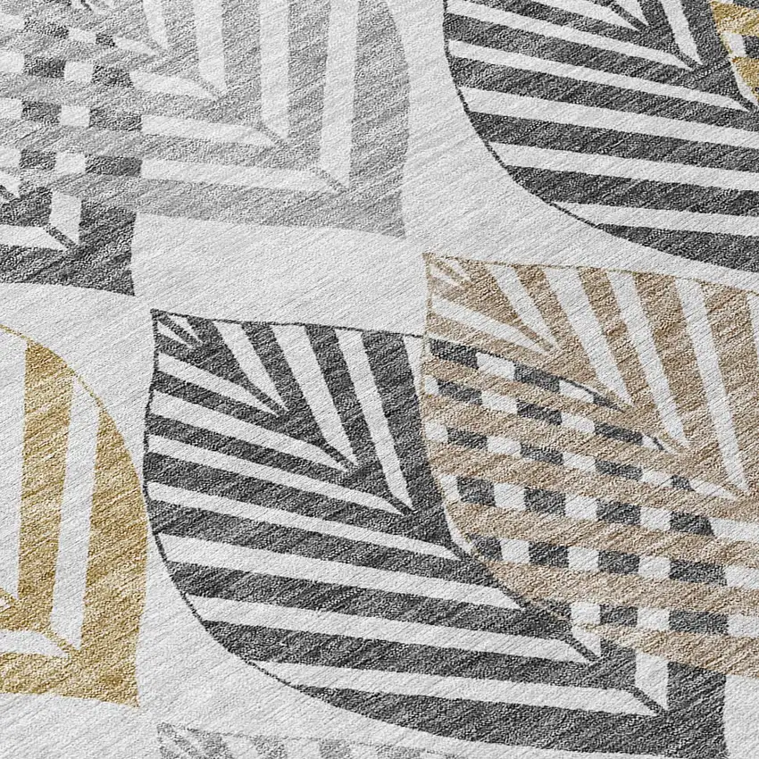 Silver Gray And Gold Floral Washable Indoor Outdoor Area Rug Photo 6