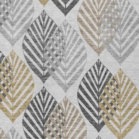 Silver Gray And Gold Floral Washable Indoor Outdoor Area Rug Photo 5