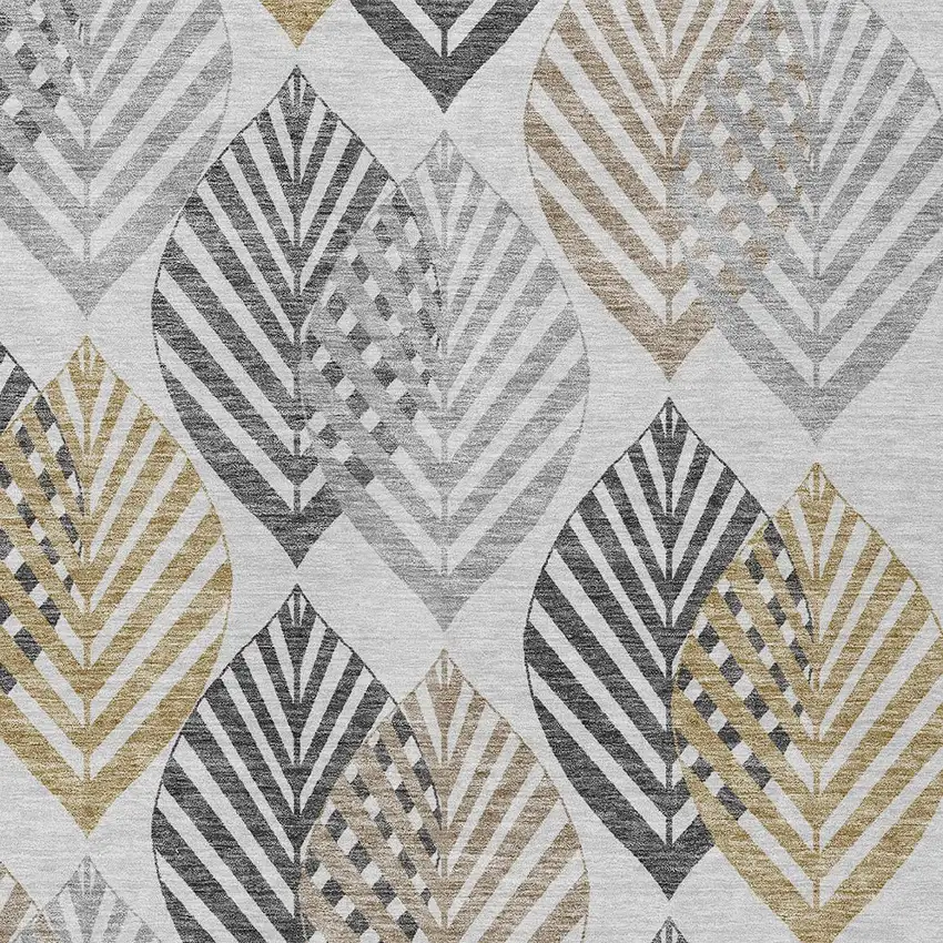 Silver Gray And Gold Floral Washable Indoor Outdoor Area Rug Photo 5