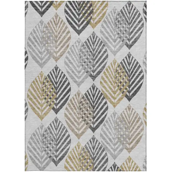 Silver Gray And Gold Floral Washable Indoor Outdoor Area Rug Photo 7