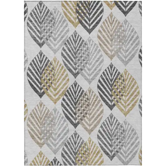 Silver Gray And Gold Floral Washable Indoor Outdoor Area Rug Photo 1