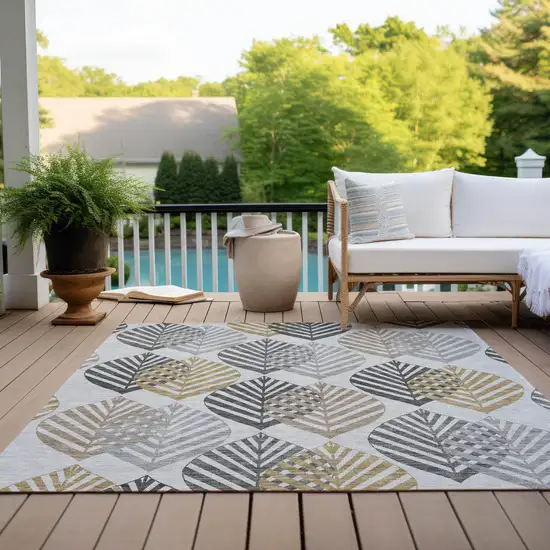 Silver Gray And Gold Floral Washable Indoor Outdoor Area Rug Photo 9
