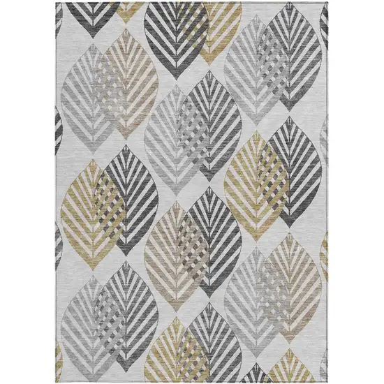 Silver Gray And Gold Floral Washable Indoor Outdoor Area Rug Photo 5