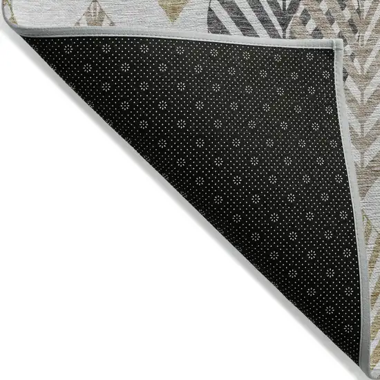 Silver Gray And Gold Floral Washable Indoor Outdoor Area Rug Photo 3