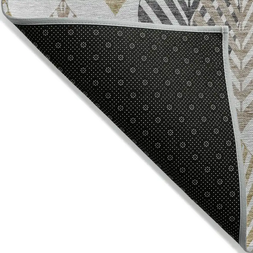 Silver Gray And Gold Floral Washable Indoor Outdoor Area Rug Photo 3
