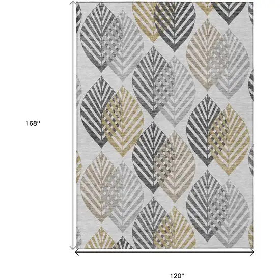Silver Gray And Gold Floral Washable Indoor Outdoor Area Rug Photo 7