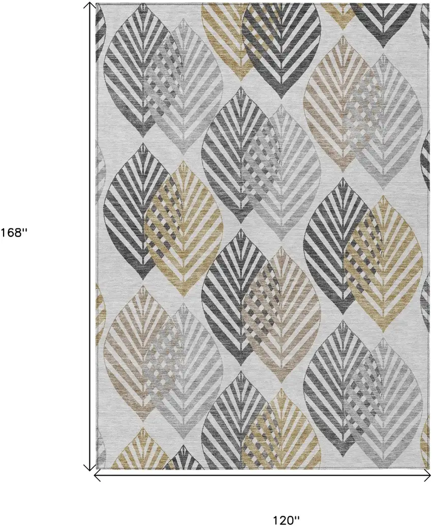 Silver Gray And Gold Floral Washable Indoor Outdoor Area Rug Photo 7