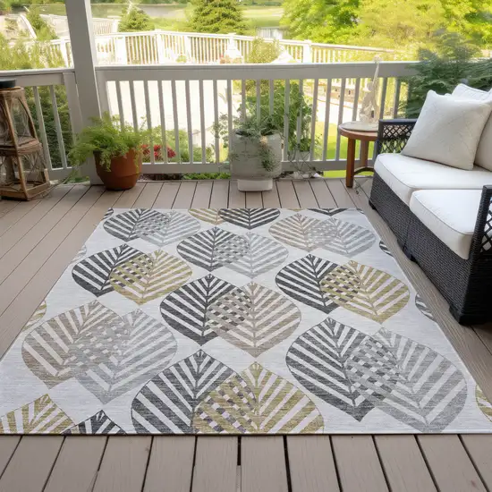 Silver Gray And Gold Floral Washable Indoor Outdoor Area Rug Photo 6