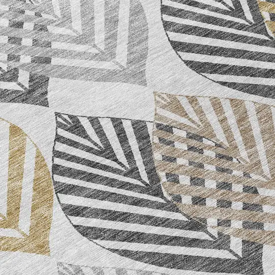 Silver Gray And Gold Floral Washable Indoor Outdoor Area Rug Photo 4