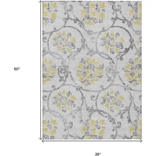 Silver Gray And Gold Floral Washable Indoor Outdoor Area Rug Photo 8