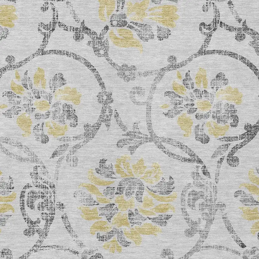Silver Gray And Gold Floral Washable Indoor Outdoor Area Rug Photo 4
