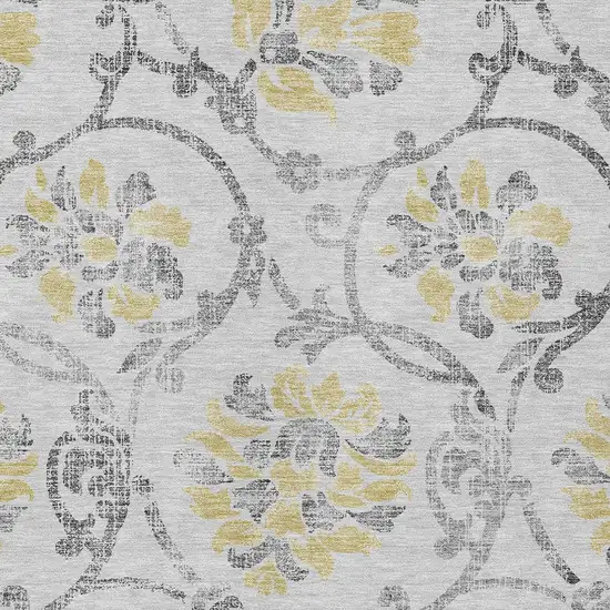Silver Gray And Gold Floral Washable Indoor Outdoor Area Rug Photo 4