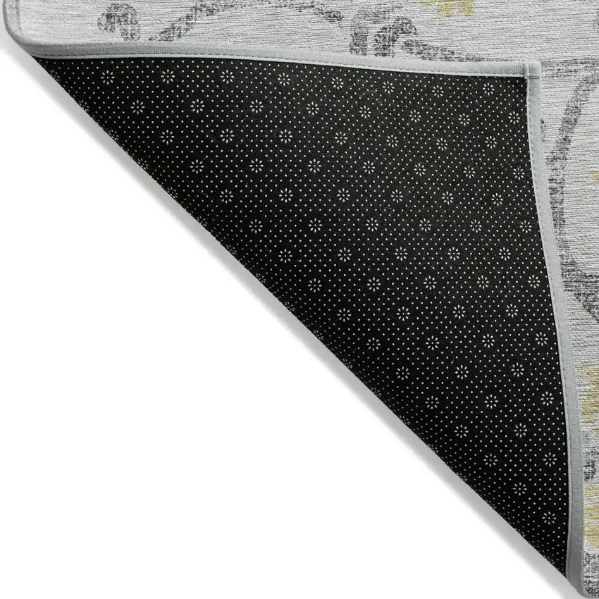 Silver Gray And Gold Floral Washable Indoor Outdoor Area Rug Photo 2