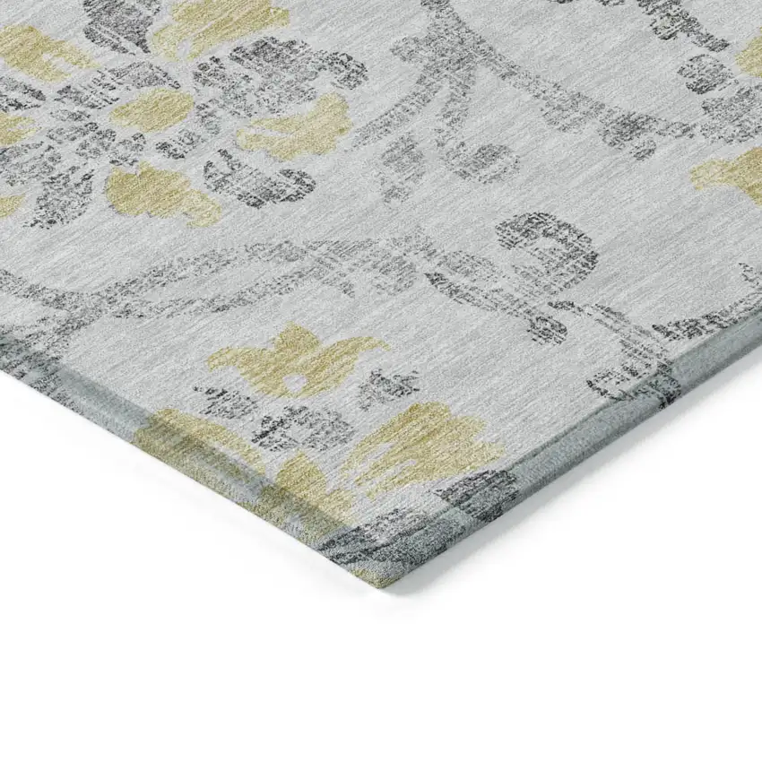 Silver Gray And Gold Floral Washable Indoor Outdoor Area Rug Photo 3