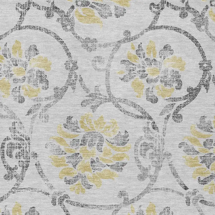Silver Gray And Gold Floral Washable Indoor Outdoor Area Rug Photo 6