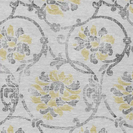 Silver Gray And Gold Floral Washable Indoor Outdoor Area Rug Photo 6