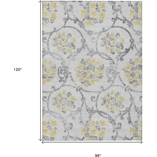 Silver Gray And Gold Floral Washable Indoor Outdoor Area Rug Photo 3