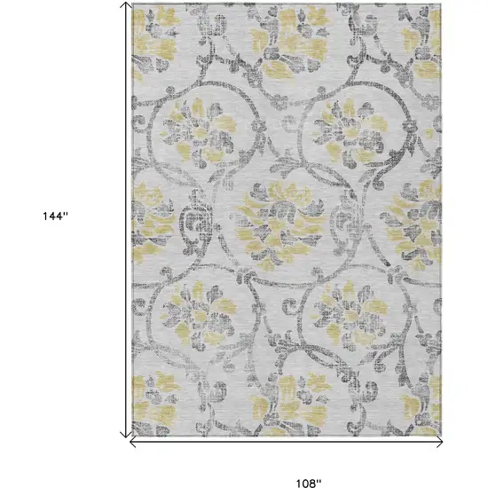Silver Gray And Gold Floral Washable Indoor Outdoor Area Rug Photo 3