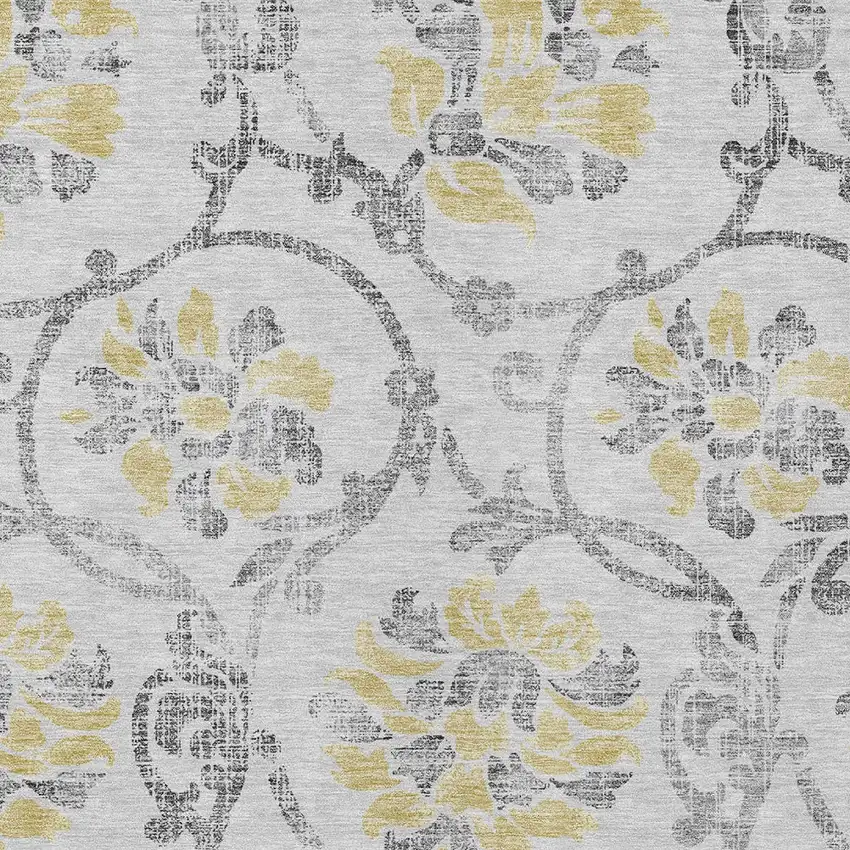 Silver Gray And Gold Floral Washable Indoor Outdoor Area Rug Photo 4