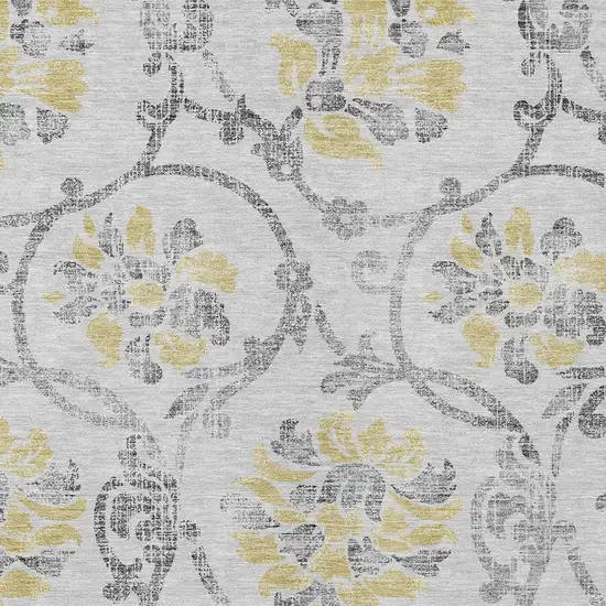 Silver Gray And Gold Floral Washable Indoor Outdoor Area Rug Photo 4