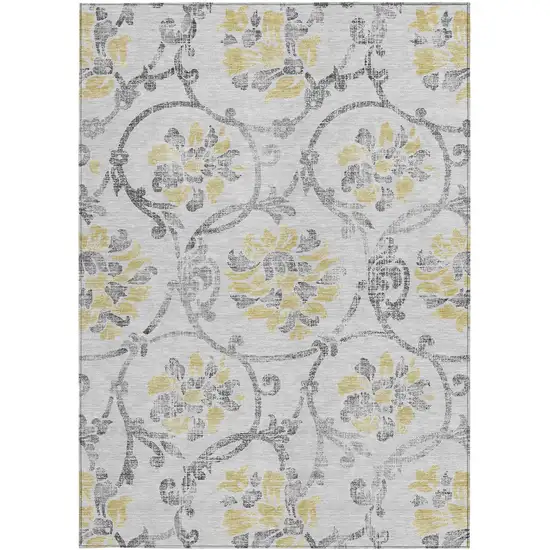 Silver Gray And Gold Floral Washable Indoor Outdoor Area Rug Photo 6