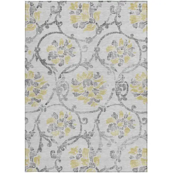 Silver Gray And Gold Floral Washable Indoor Outdoor Area Rug Photo 6