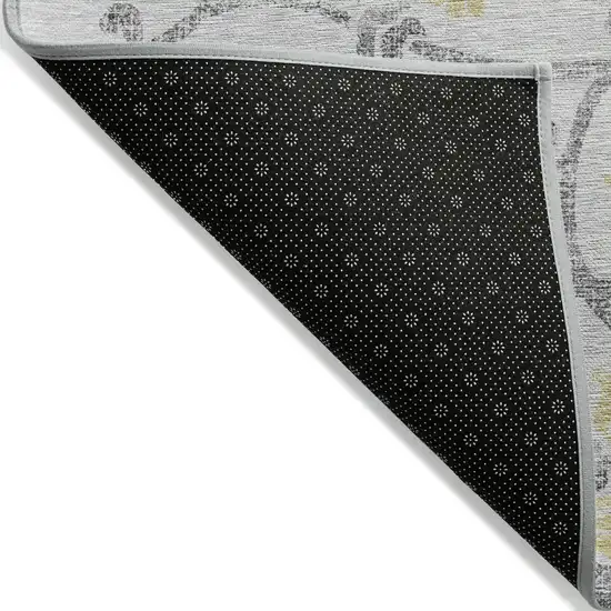 Silver Gray And Gold Floral Washable Indoor Outdoor Area Rug Photo 2