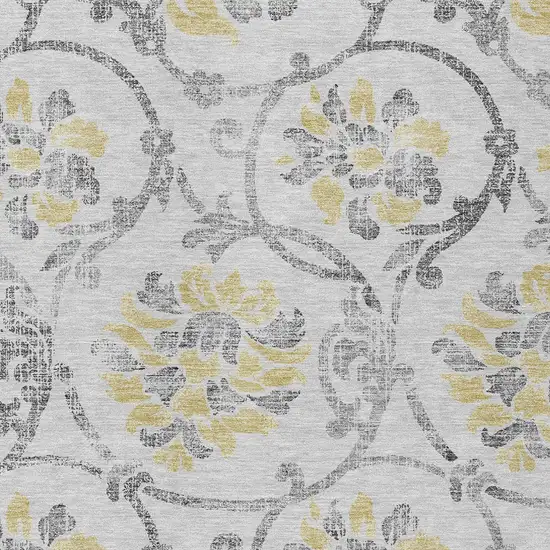 Silver Gray And Gold Floral Washable Indoor Outdoor Area Rug Photo 4