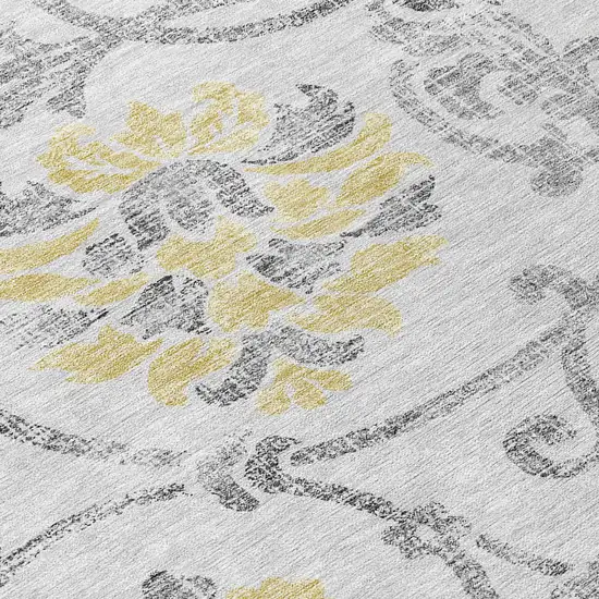 Silver Gray And Gold Floral Washable Indoor Outdoor Area Rug Photo 5