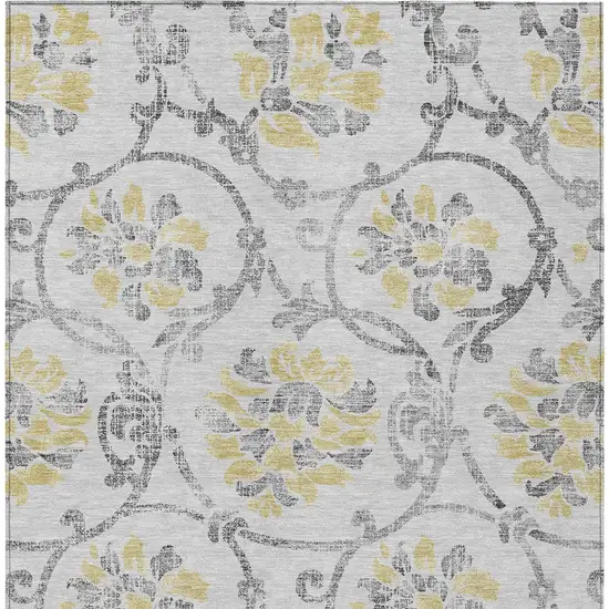 Silver Gray And Gold Floral Washable Indoor Outdoor Area Rug Photo 6