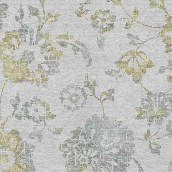 Silver Gray And Gold Floral Washable Indoor Outdoor Area Rug Photo 7