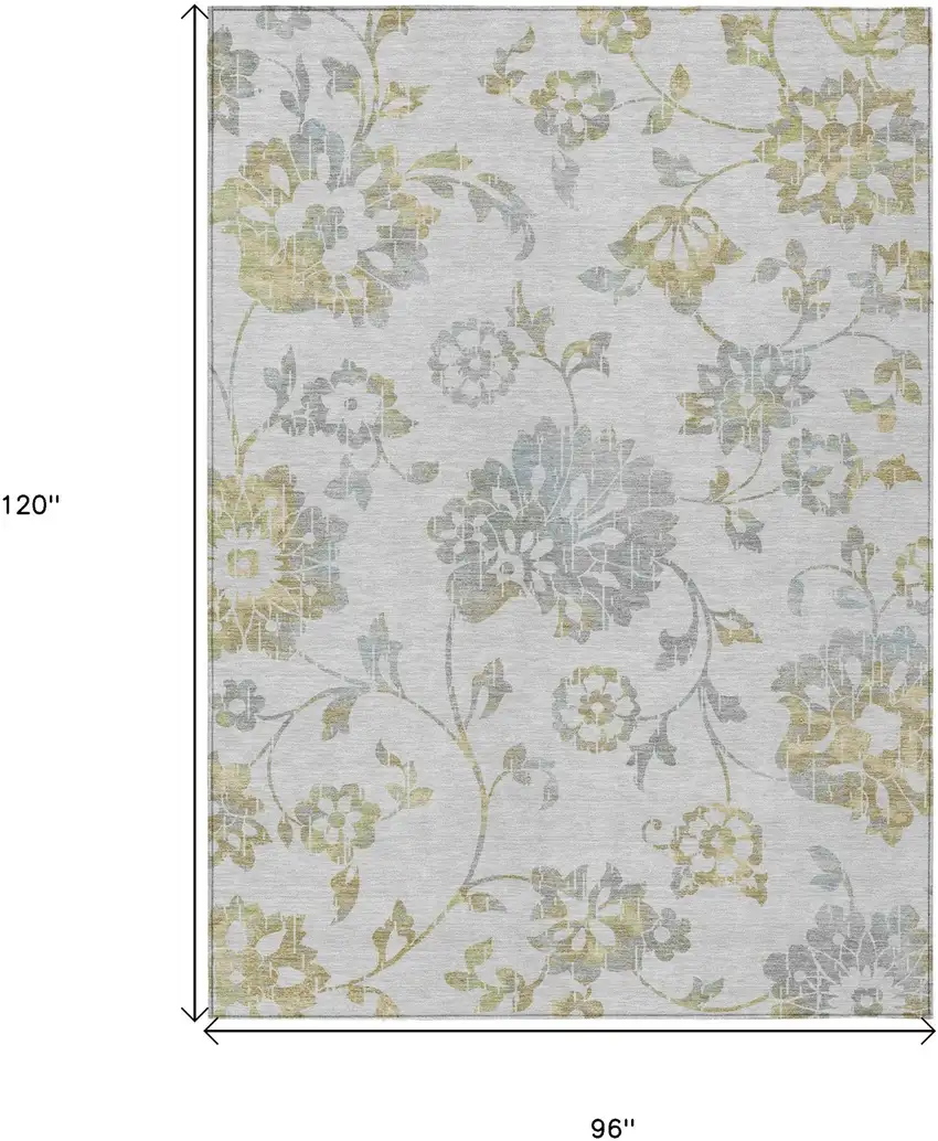 Silver Gray And Gold Floral Washable Indoor Outdoor Area Rug Photo 3