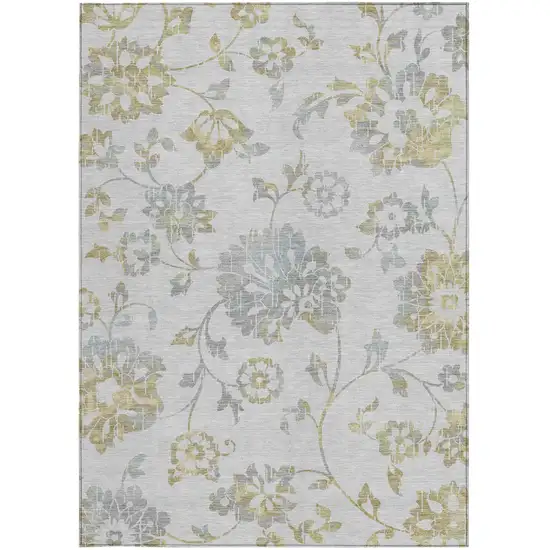 Silver Gray And Gold Floral Washable Indoor Outdoor Area Rug Photo 8
