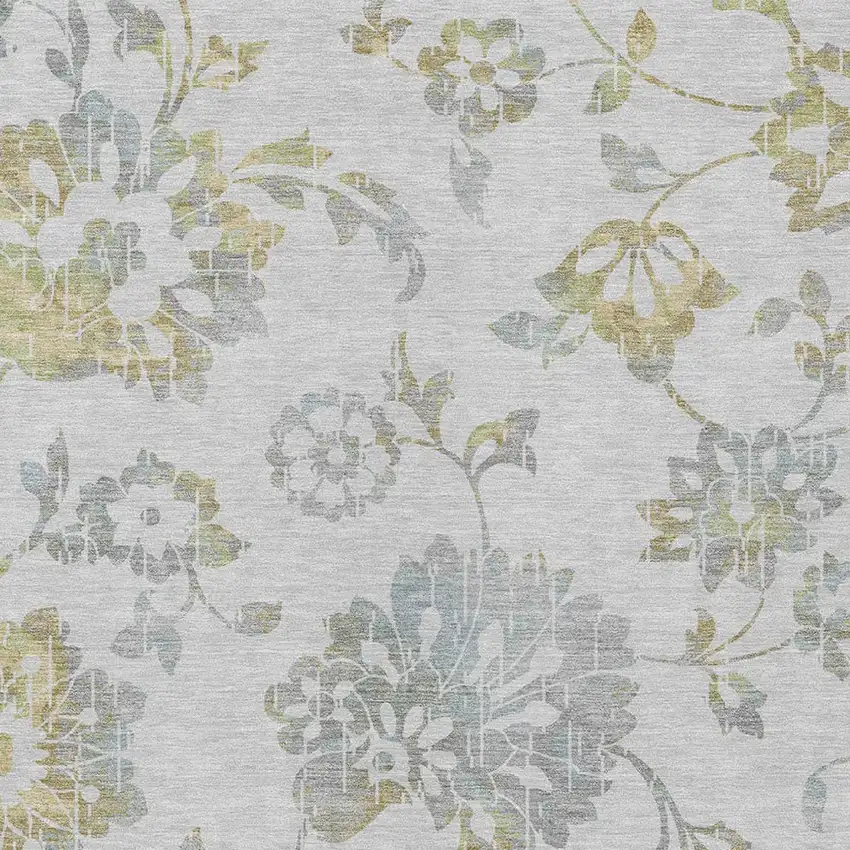 Silver Gray And Gold Floral Washable Indoor Outdoor Area Rug Photo 7